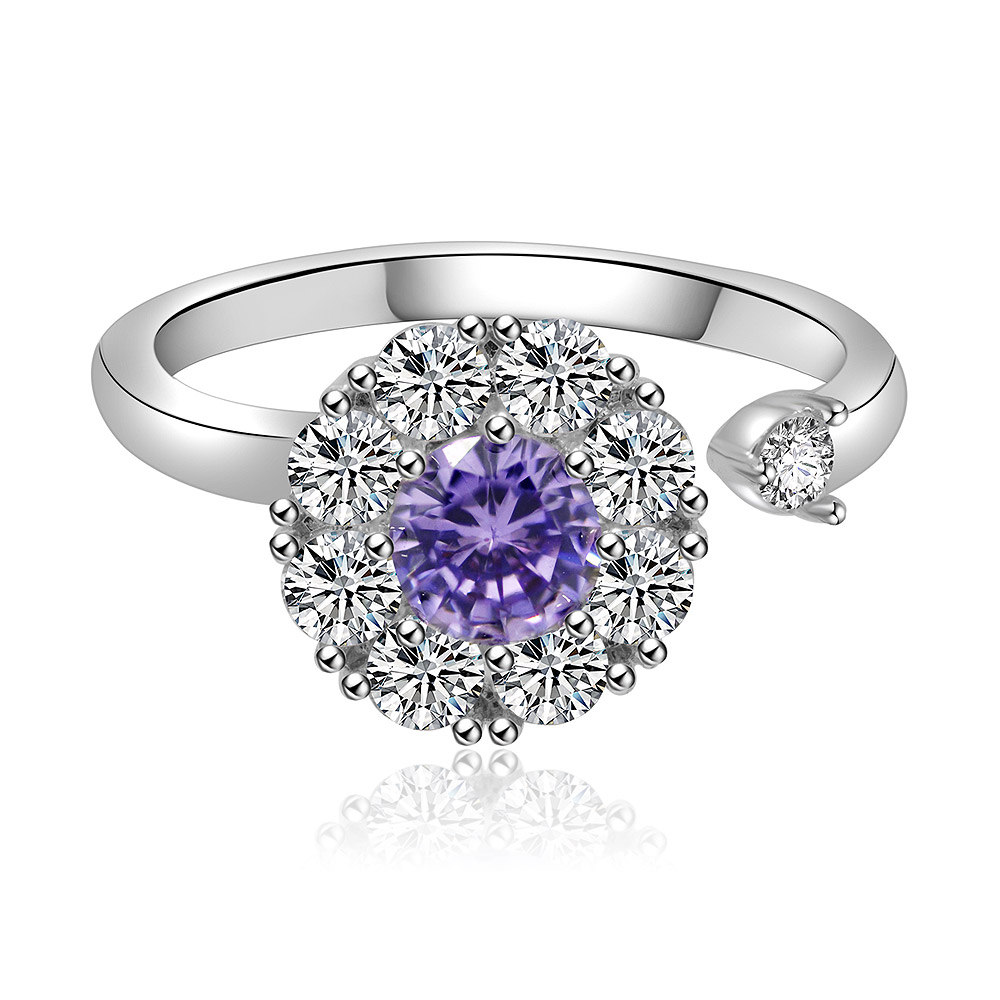 Adjustable Spinning Purple Floral Ring